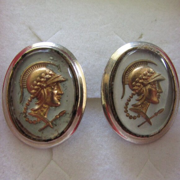 Roman Soldier Centurion Head Cameo Cufflinks - Vintage - Picture 1 of 8